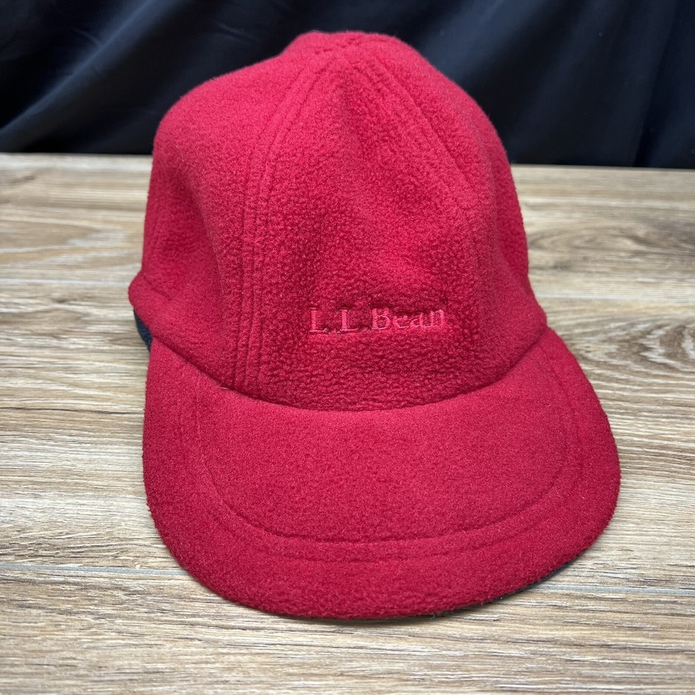Vintage LL Bean Polartec Fleece Red Hat Trapper Cap Ear Flaps LG/XL Made in USA